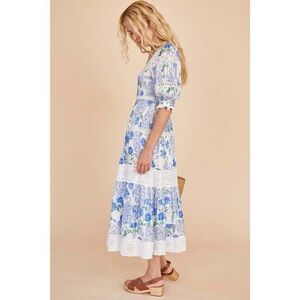 Hunter Bell Blue Floral Medallion Evelyn Midi Dress